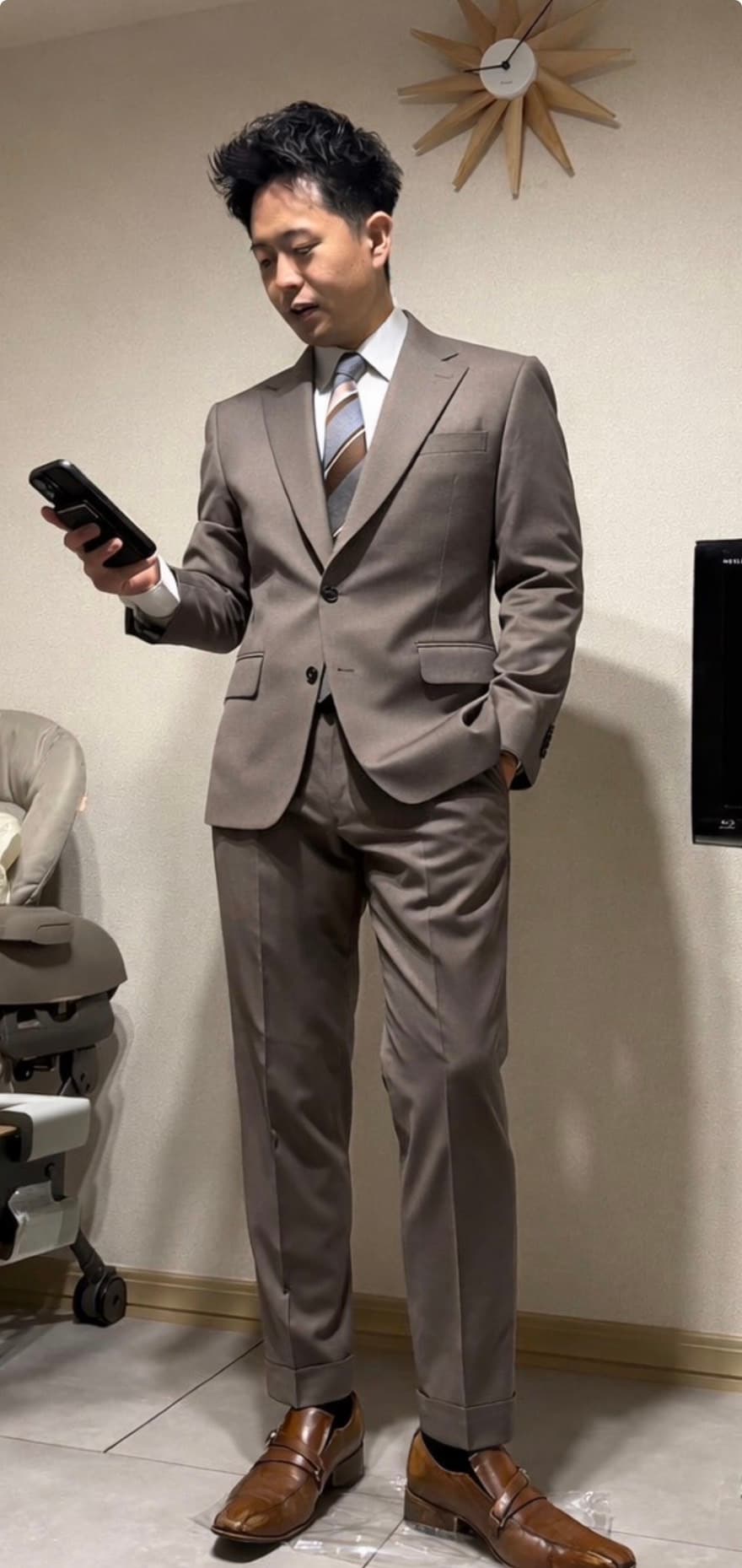 ブラウン グレンチェックスーツ