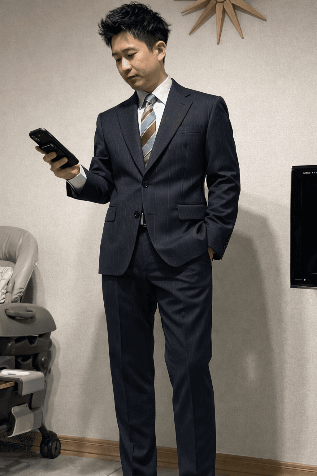 チャコールグレー ピンストライプスーツ