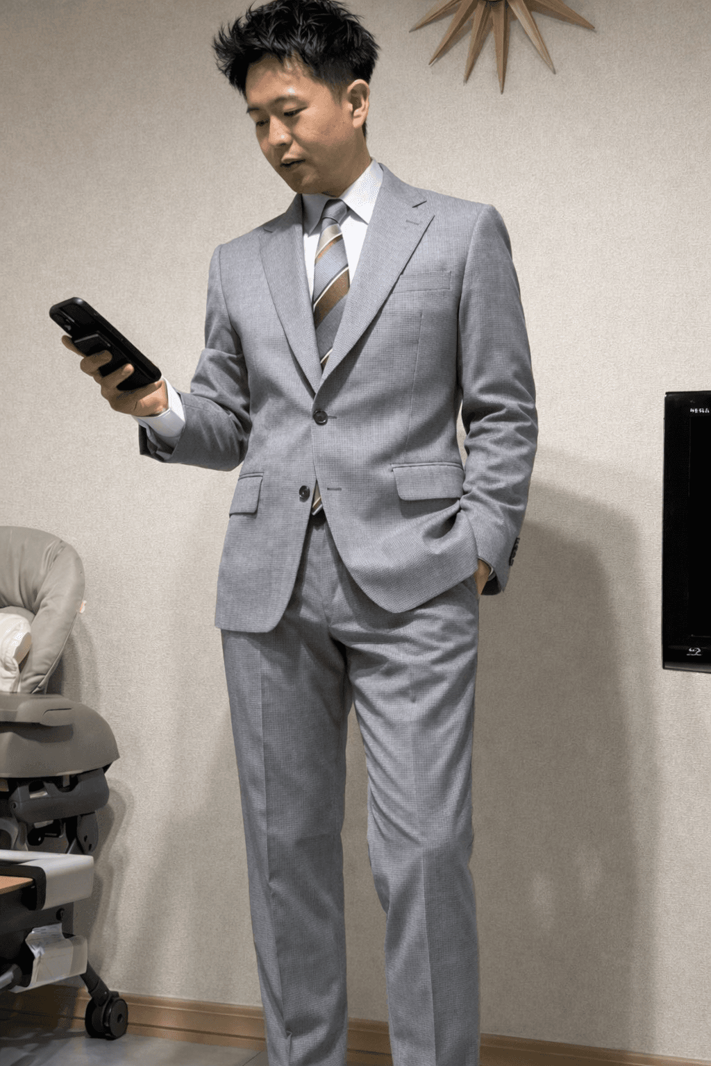 ライトグレー サマースーツ